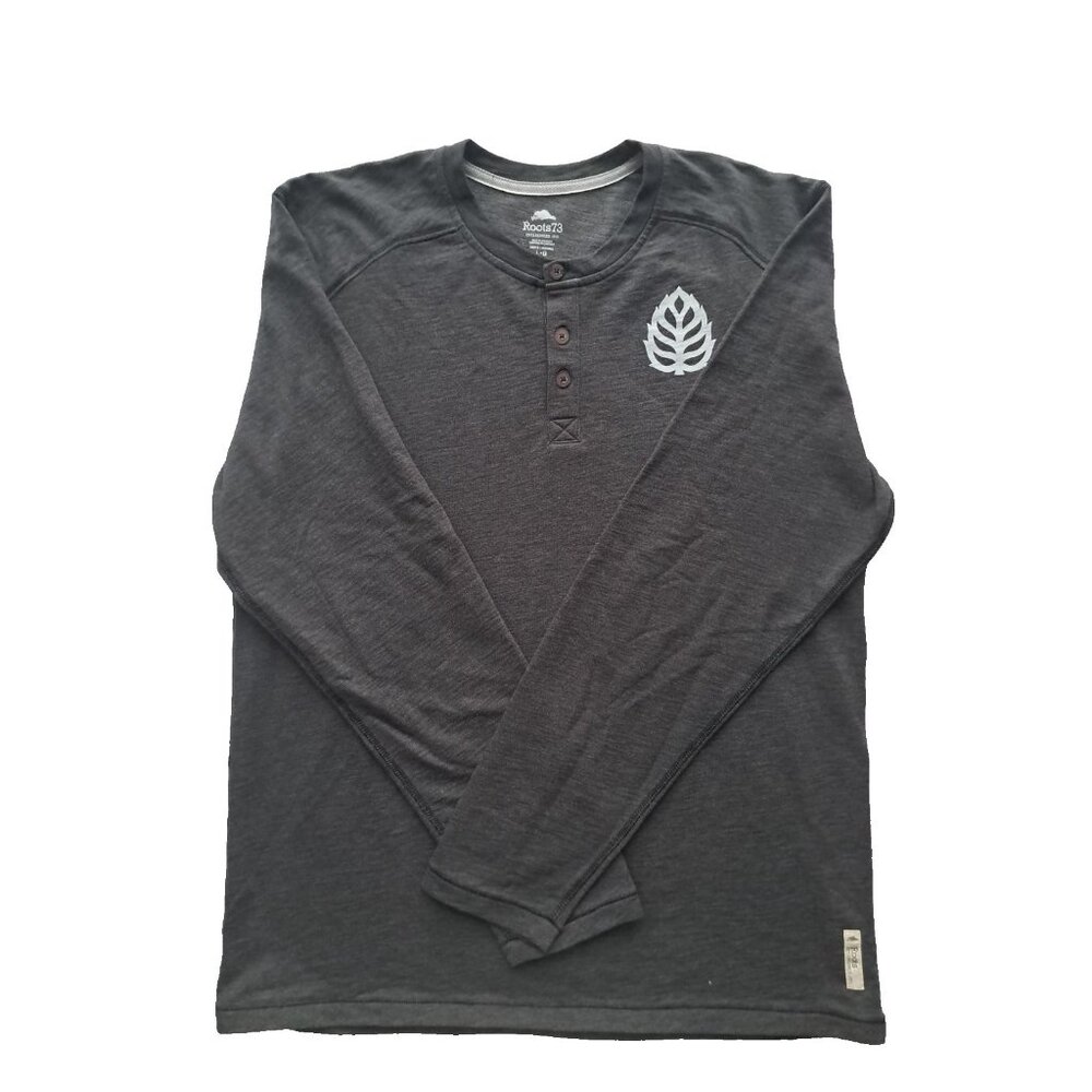 Roots73 Canada Men's Long-Sleeve Henley Shirt Grey Cotton-blend Size Large